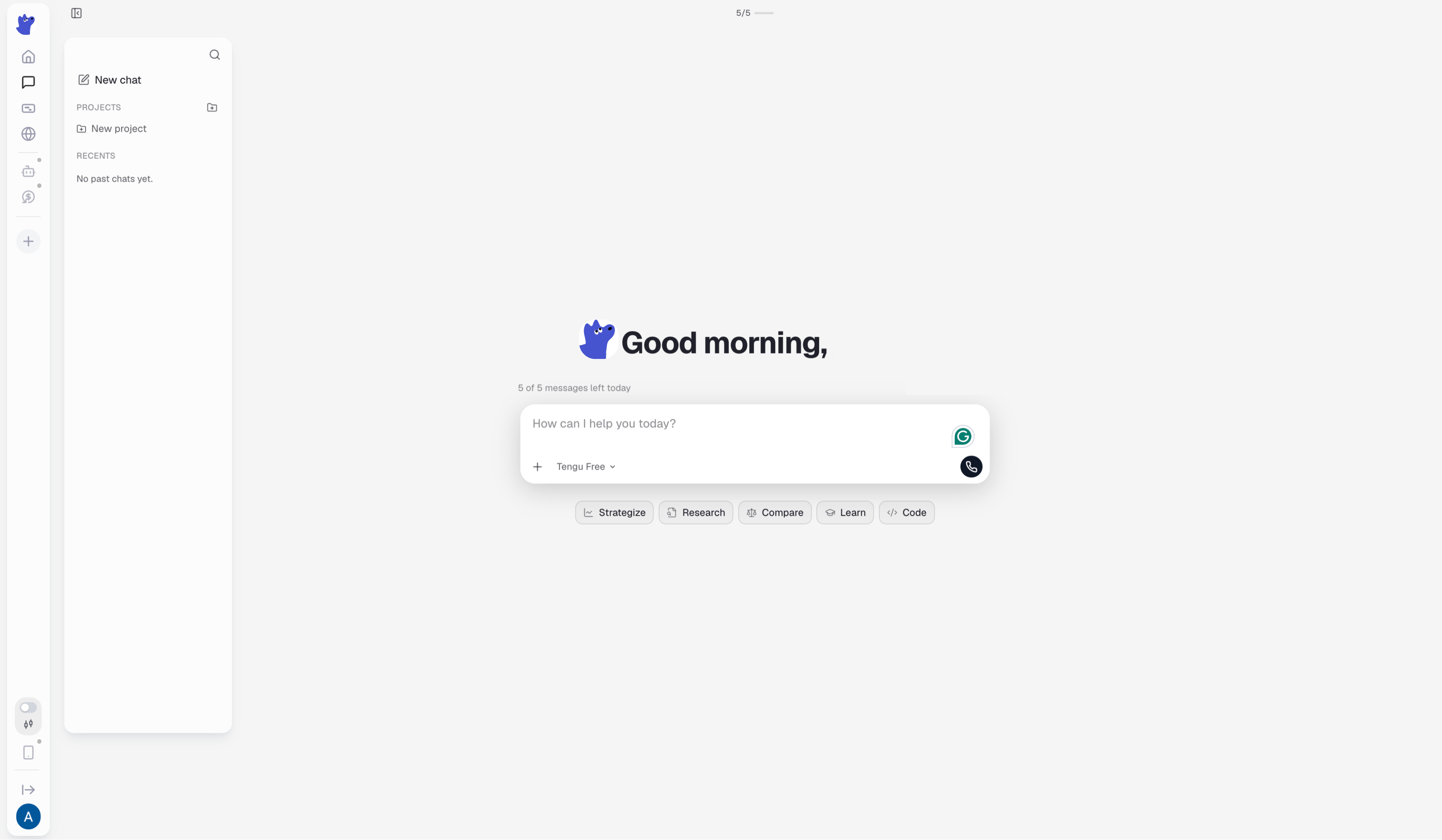 meeny conversational interface with Strategize, Research, Compare, Learn and Code modes